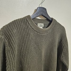 Vintage LL Bean Olive Green 100% Cotton Knit Sweater